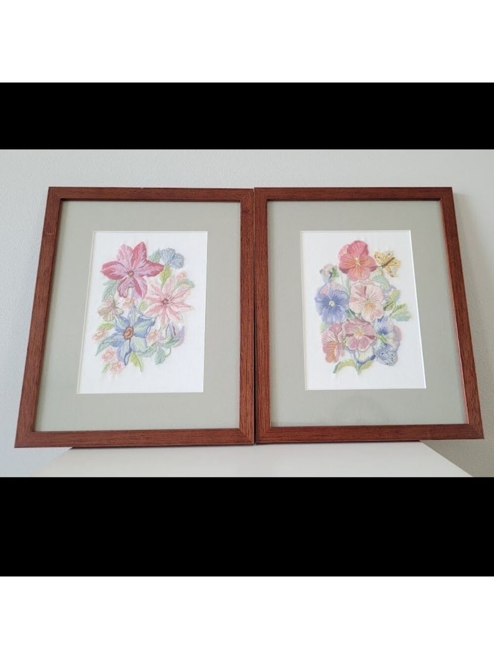 2 Crewel Floral Framed Decor Pieces From Angelas Papercrafts